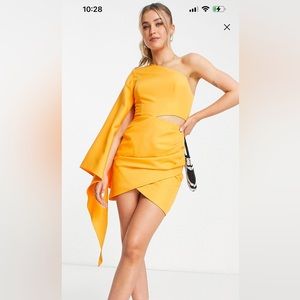 Lavish Alice caped one shoulder mini dress